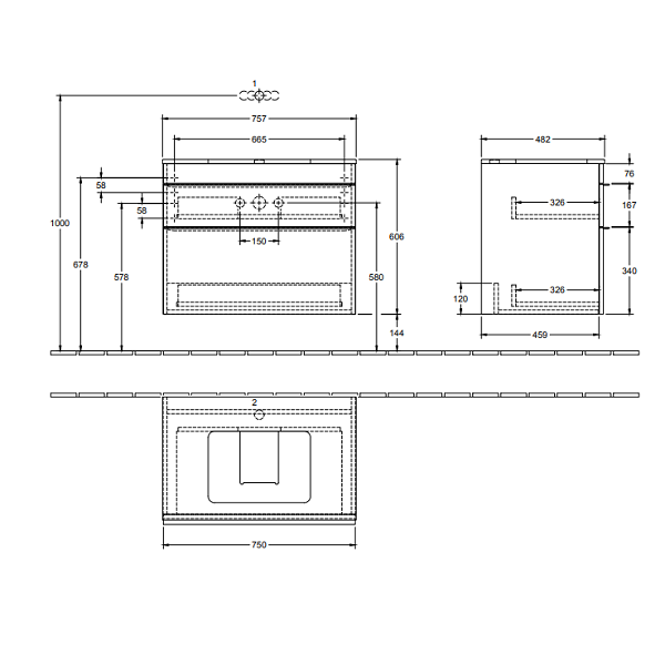 Тумба под раковину Villeroy&Boch Venticello  цвет-дуб графитовый A94001FQ hog2