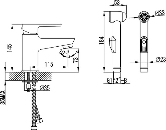 Смеситель Ravak BM 011.00 для раковины с гигиеническим душем X070076
