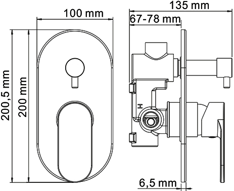 Смеситель Wasserkraft Elbe 7441 С ВНУТРЕННЕЙ ЧАСТЬЮ, для ванны с душем