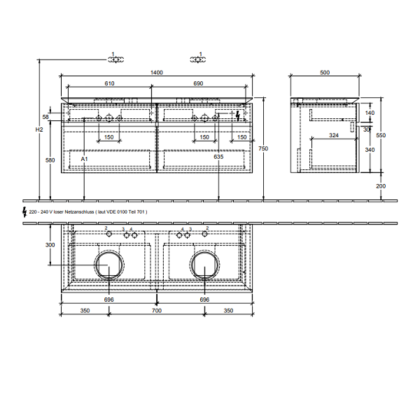 Тумба под раковину Villeroy&Boch Legato  цвет-вяз импрессо B59200PN hog2