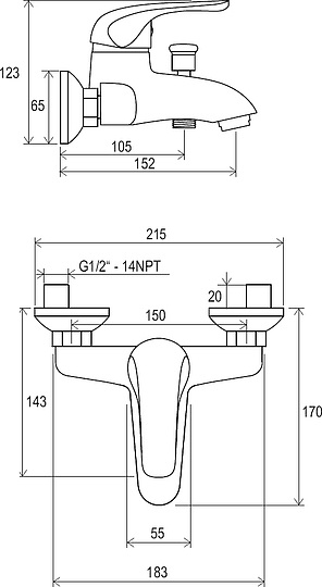 Смеситель Ravak Rosa RS 022.00/150 для ванны с душем X070011