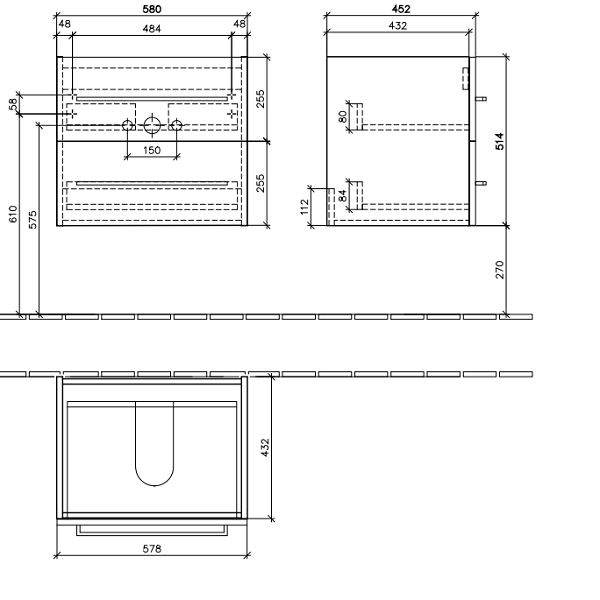 Тумба под раковину Villeroy&Boch Avento  цвет-Crystal Black A88900B3 hog2