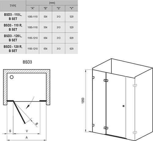 Душевая дверь RAVAK BRILLIANT BSD3-120 L хром+Транспарент 0ULG0A00Z1