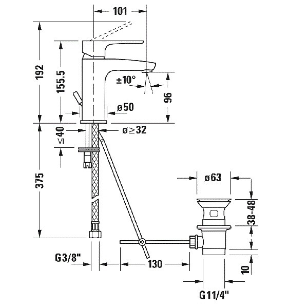 Смеситель для раковины Duravit B.1  B11010 0010 10 hog