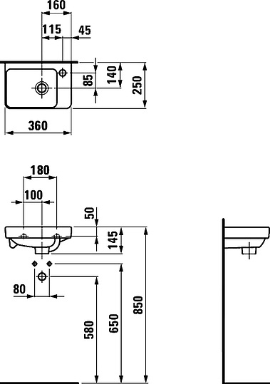Рукомойник Laufen Pro S 8.1596.0.000.104.1 асимметричный