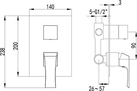 Смеситель Lemark Unit LM4528C С ВНУТРЕННЕЙ ЧАСТЬЮ, для ванны с душем