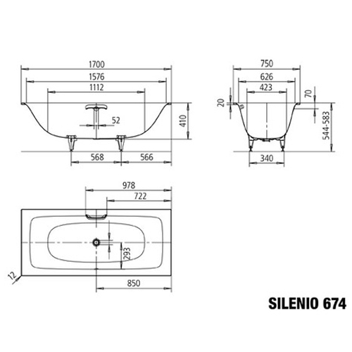 Ванна KALDEWEI Silenio Мод.674, 170х75 см., белый, easy-clean. 267400013001