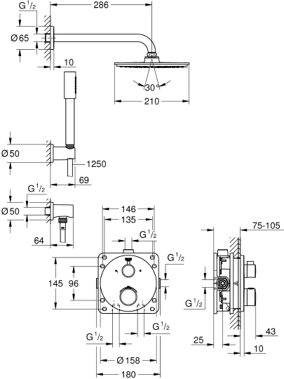 Душевой комплект Grohe Grohtherm 34732000 с термостатом