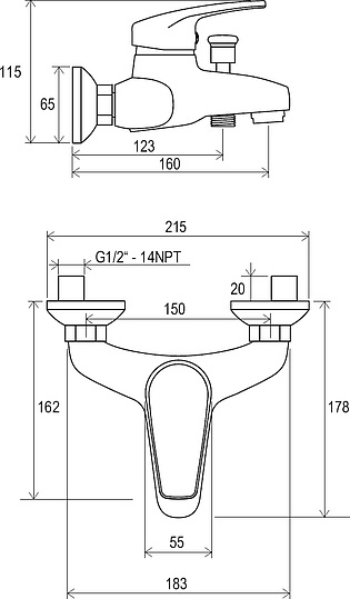 Смеситель Ravak Neo NO 022.00/150 для ванны с душем X070017