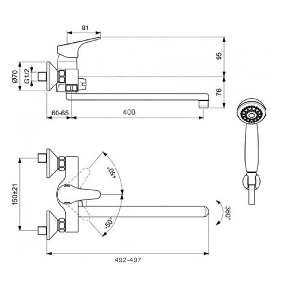 Смеситель для ванны/душа Vidima NEXT, поворотный излив 400 мм, BA403AA