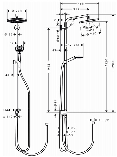 Душевая стойка Hansgrohe Crometta S 240 1jet Showerpipe Rеno 27270000