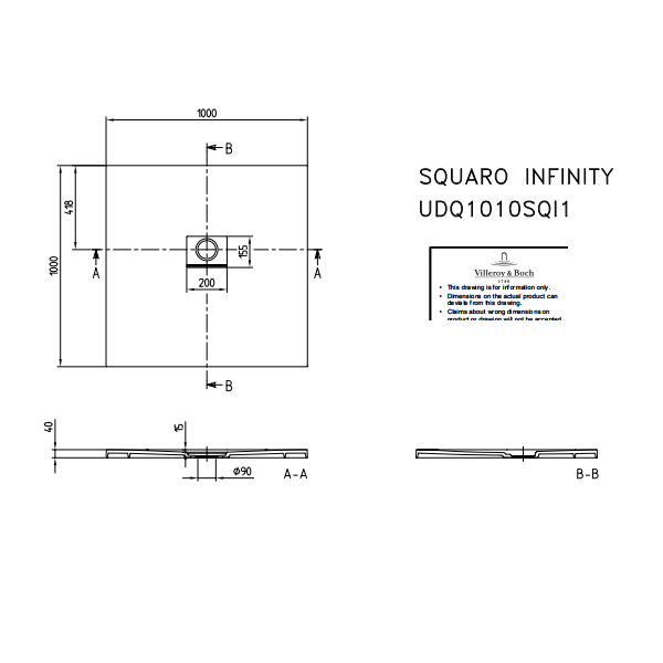 Душевой поддон Villeroy&Boch Squaro Infinity универсальная  цвет-кремовый UDQ1010SQI1V-2S pod1