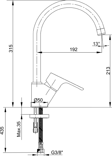 Смеситель E.C.A. Niobe для кухни 102118098EX