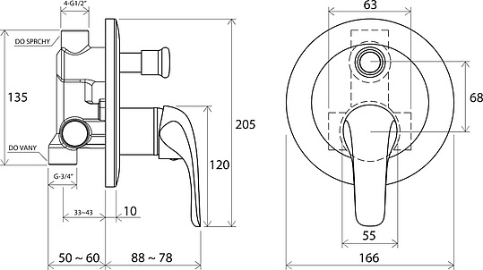 Смеситель Ravak Rosa RS 061.00 С ВНУТРЕННЕЙ ЧАСТЬЮ X070014