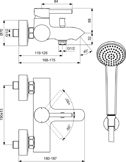 Смеситель Ideal Standard Ceraline BC270AA для ванны с душем