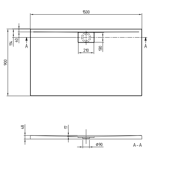 Душевой поддон Villeroy&Boch Architectura Metalrim  цвет-альпийский белый UDA1590ARA248GV-01 pod1