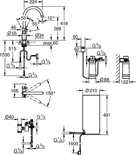 Смеситель Grohe Red II Duo 30079DC1 для кухонной мойки, с водонагревателем