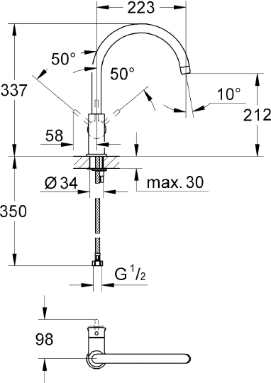 Смеситель Grohe BauClassic 31234000 для кухонной мойки