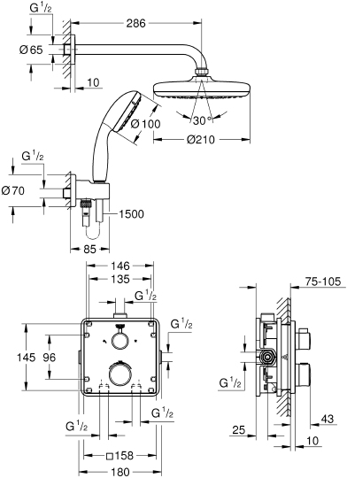 Душевой комплект Grohe Grohtherm 34729000 Душевой комплект Grohe Grohtherm 34729000