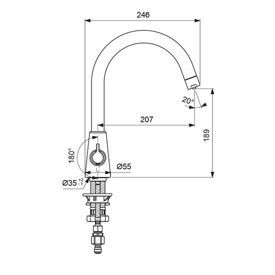 Смеситель для кухонной мойки Vidima UNO с клапаном для подключения фильтра питьевой воды, BA356AA
