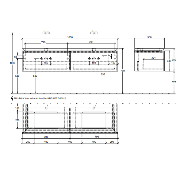 Тумба под раковину Villeroy&Boch Legato  цвет-дуб графитовый B72200FQ hog2