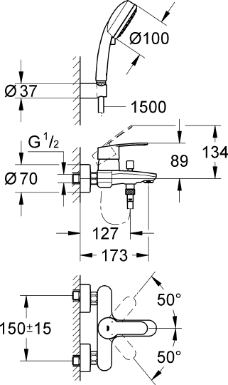 Смеситель Grohe Eurostyle Cosmopolitan 3359220A для ванны с душем