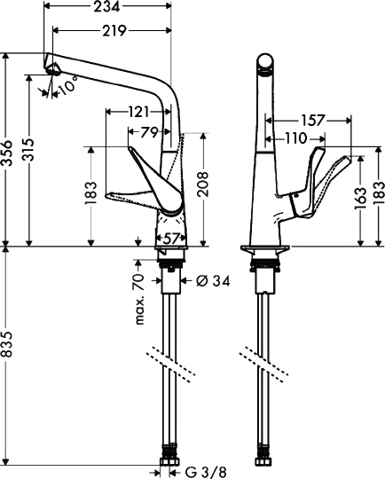 Смеситель для кухни Hansgrohe Metris  14823000 hog1