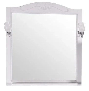 Зеркало ASB-Woodline Салерно 80 с полкой+светильники Белый (патина серебро) 9691