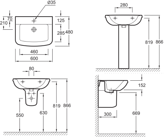 Раковина Jacob Delafon Panache E1435 60 см