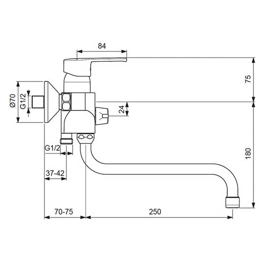 Настенный смеситель для ванны/душа Vidima UNO, поворотный излив 250 мм BA239AA