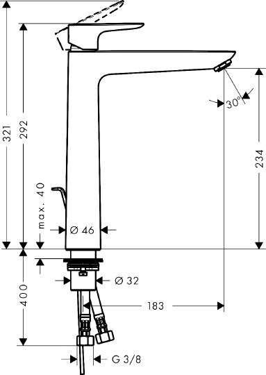 Смеситель Hansgrohe Talis E 71716990 для раковины с донным клапаном
