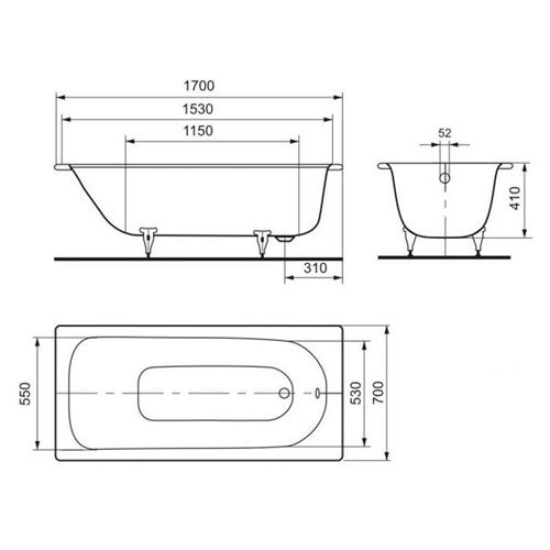 Ванна KALDEWEI Eurowa ванна мод. 312, 170х70 см., отв.под ручки, 119821020001
