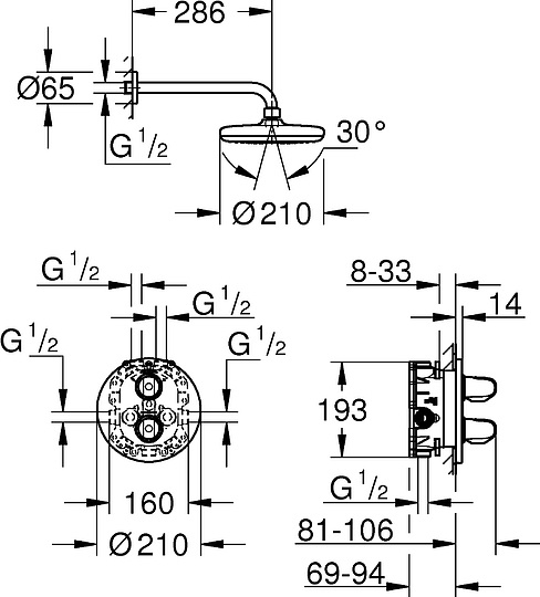 Душевой комплект Grohe Grohtherm 1000 34582001 С ВНУТРЕННЕЙ ЧАСТЬЮ