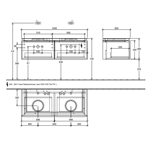 Тумба под раковину Villeroy&Boch Legato  цвет-дуб графитовый B583L0FQ hog2