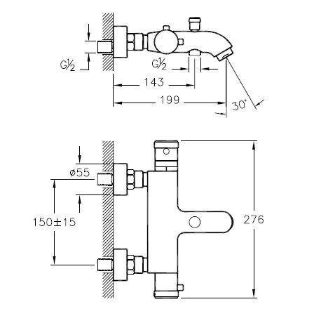 Смеситель для ванны/душа с термостатом VitrA AquaHeat A47015EXP