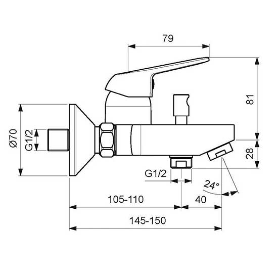 Настенный смеситель для ванны/душа Vidima FINE, душевой гарнитур в комплекте (душевая лейка 1 ф. Ø70 мм, металлический шланг 1500 мм, держатель), BA388AA