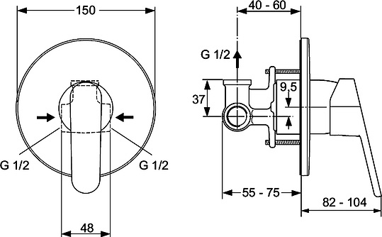 Смеситель Ideal Standard Ceraplan 2 A5960AA С ВНУТРЕННЕЙ ЧАСТЬЮ