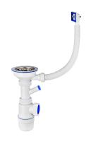 Сифон Вирпласт "Элит" с нержавеющей чашкой Ø114 мм, отводом для стиральной машины и переливом (3½"- Ø40) 30986176