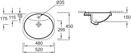 Раковина Jacob Delafon Odeon E1357 встраиваемая снизу