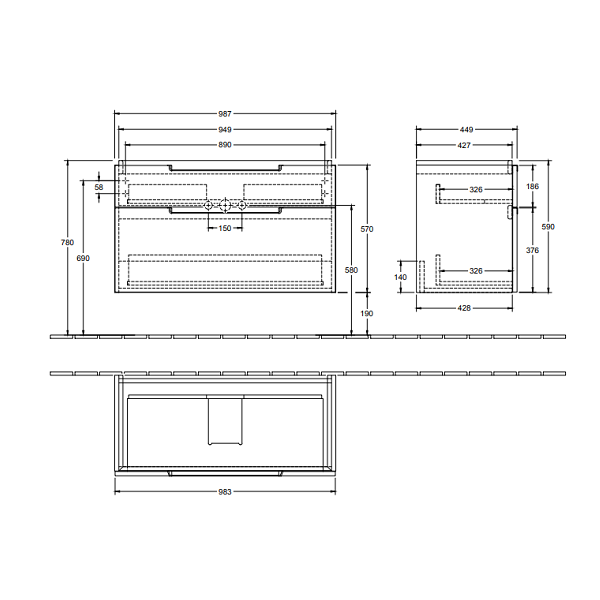 Тумба под раковину Villeroy&Boch Subway 2.0  цвет-вяз импрессо A91500PN hog2