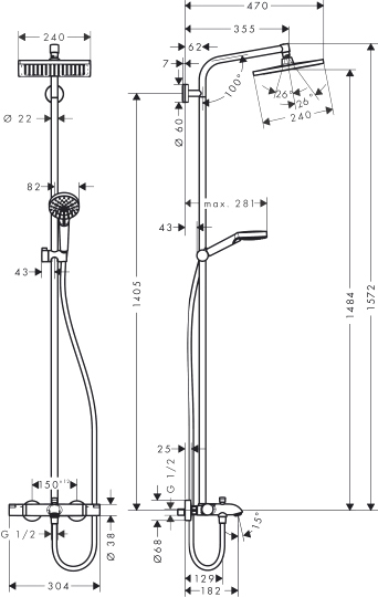 Душевая стойка Hansgrohe Crometta E 240 1jet Showerpipe 27298000