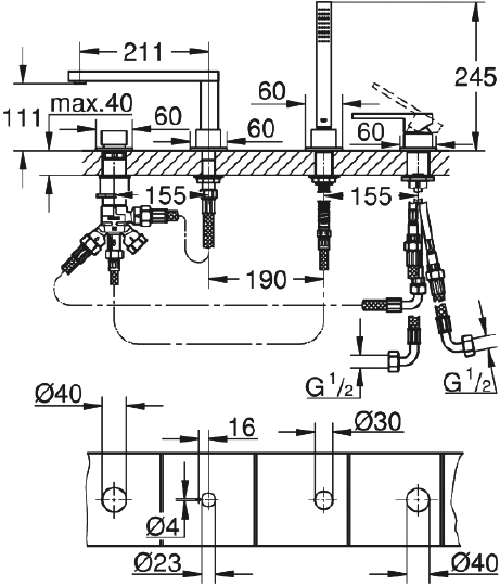 Смеситель Grohe Plus 29307003 на борт ванны