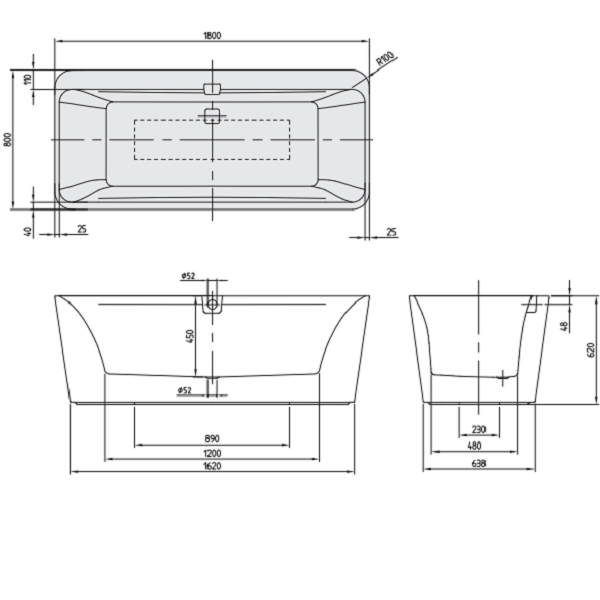 Ванна Mauersberger Jucunda  1600 x 465 мм, материал-акрил, цвет-белый матовый (Matt White) UBQ180SQE9T2V-01