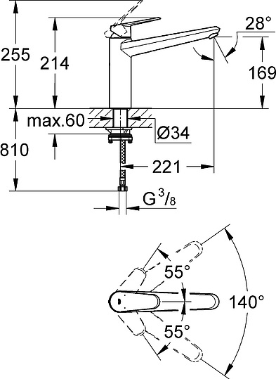 Смеситель Grohe Eurodisc Cosmopolitan 33312002 для кухонной мойки