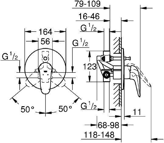 Смеситель Grohe Eurostyle 23730003 С ВНУТРЕННЕЙ ЧАСТЬЮ, для ванны с душем