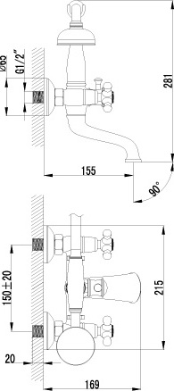 Смеситель Lemark Vintage LM2812B для ванны с душем