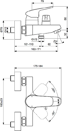 Смеситель Ideal Standard Ceraflex B1740AA для ванны с душем