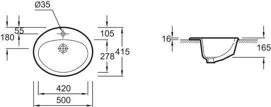 Раковина Jacob Delafon Ovale Dessus E1358 50 см