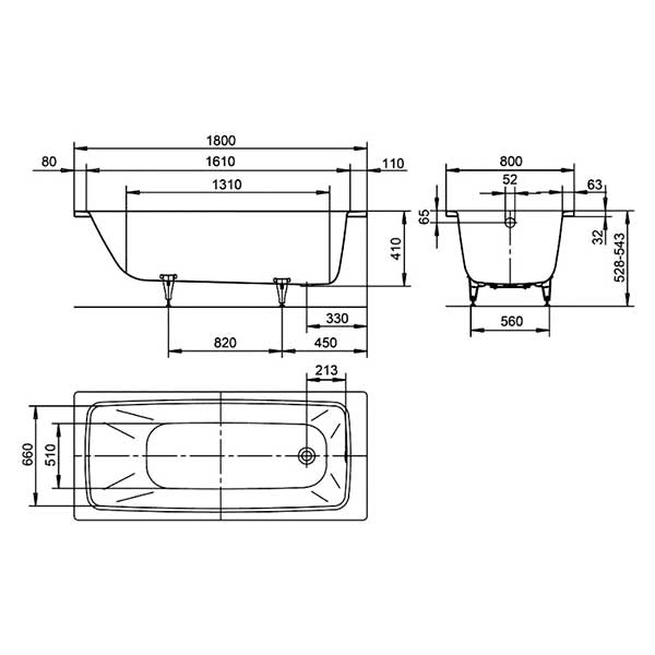 Ванна KALDEWEI Cayono Мод.751, 180х80x41 см., белый, anti-sleap+easy-clean, 275130003001