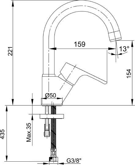 Смеситель E.C.A. Niobe 102188054EX для раковины